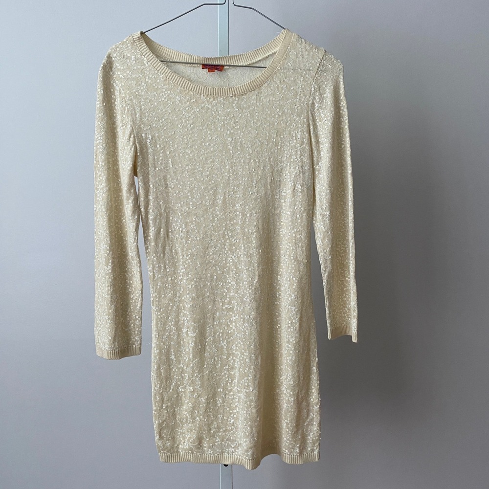 Chan Luu M Sweater Dress Cream Sequin Knit Glam Sparkle Party Luxury Holiday